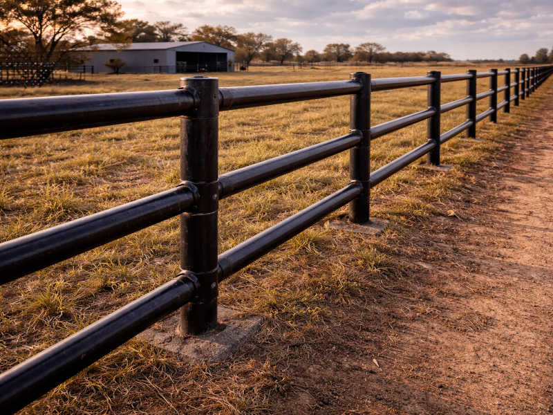Rural Ranch at Sunset with Pipe Fence Surrounding It